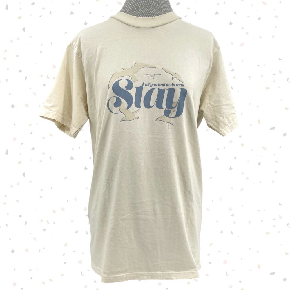 Taylor Swift 1989 Yellow Photo Tee Stay Album Seagulls Distressed Top Size S